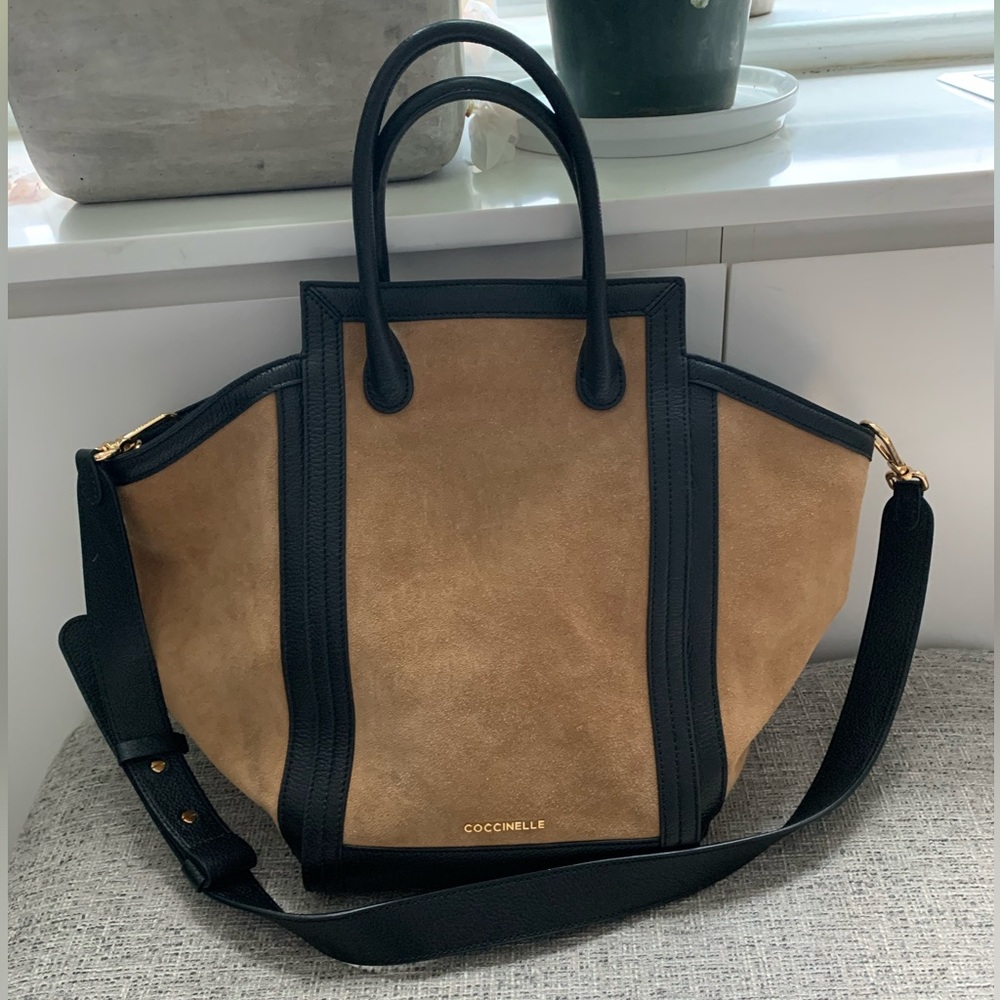 Coccinelle suede leather bag beige and black